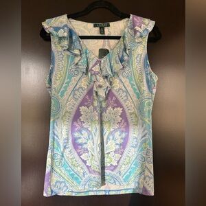 Lauren Ralph Lauren Paisley Ruffle Neck Sleeveless Top